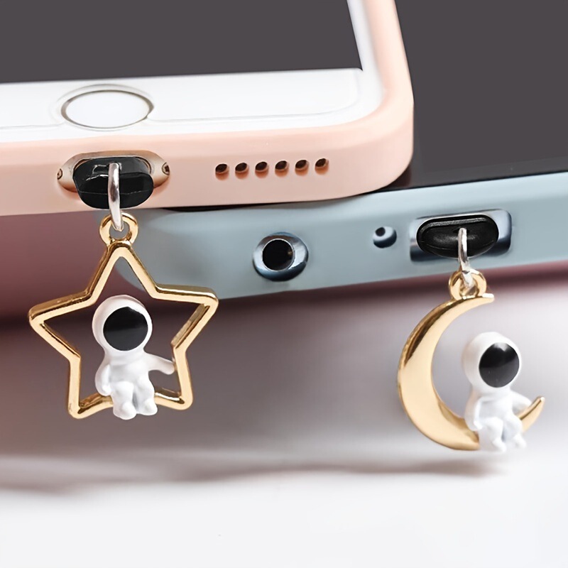 Two mobile phone dust plug 3D astronaut star moon pendant mobile phone universal headset data cable dust plug
