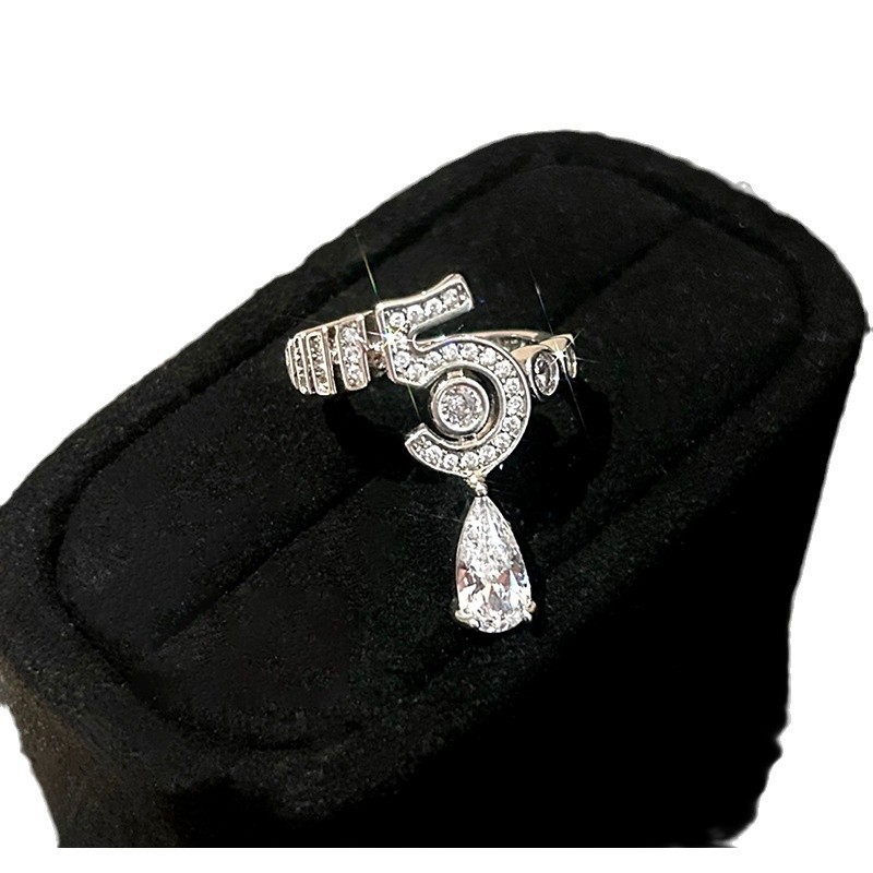 Super Sparkling Zircon Digital Water Drop Open Ring For Women, Niche Versatile Design, Index Finger Ring, Fashionable_voghion.com