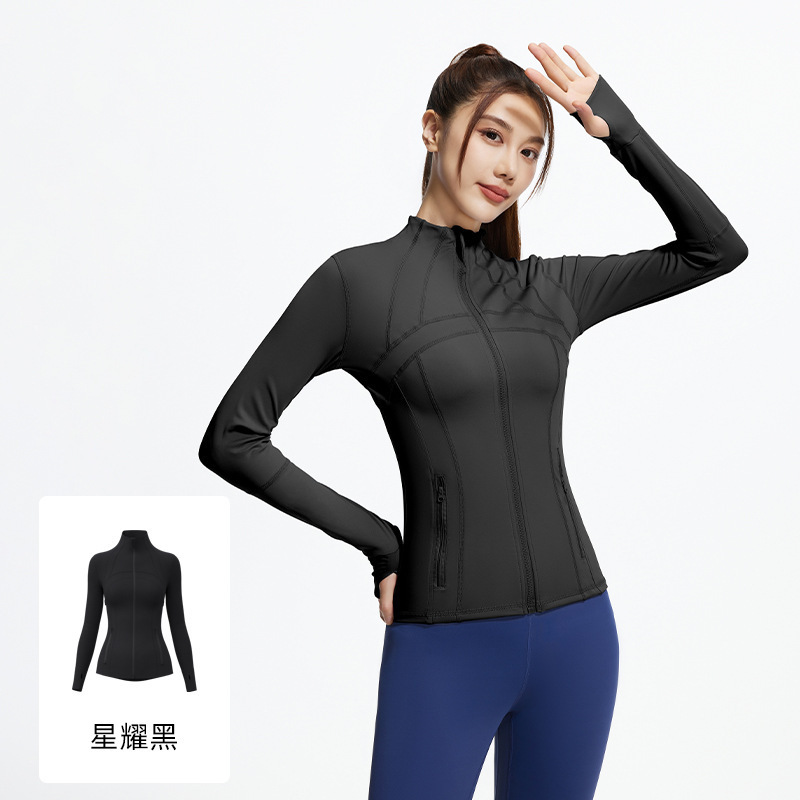やせているIuIu春秋deflneと同じタイプのフィットネス通気性弾力ポケットランニング運動ヨガ服コート|undefined