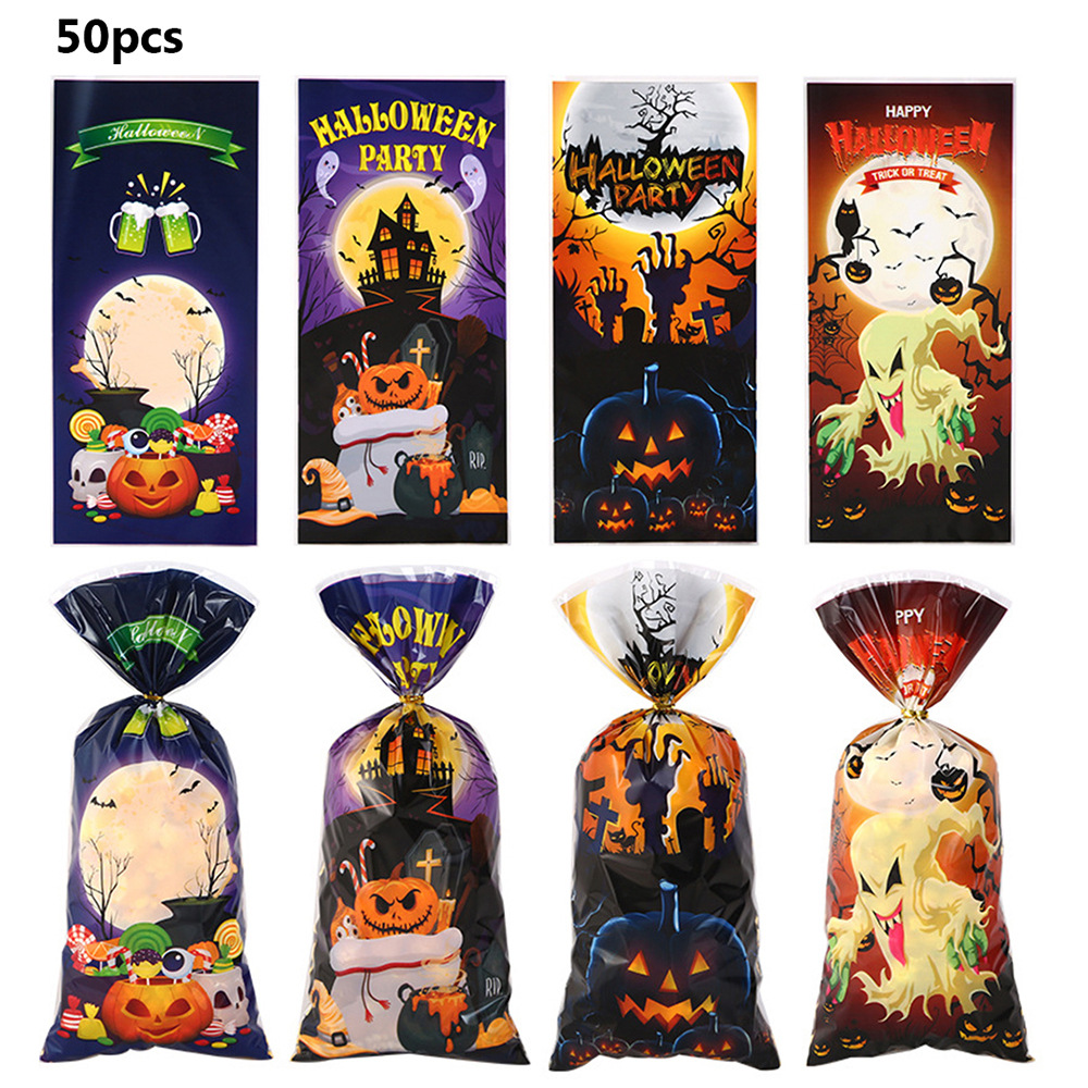 50个装万圣节南瓜城堡平口袋巧克力饼干糖果包装袋鬼节派对零食袋
