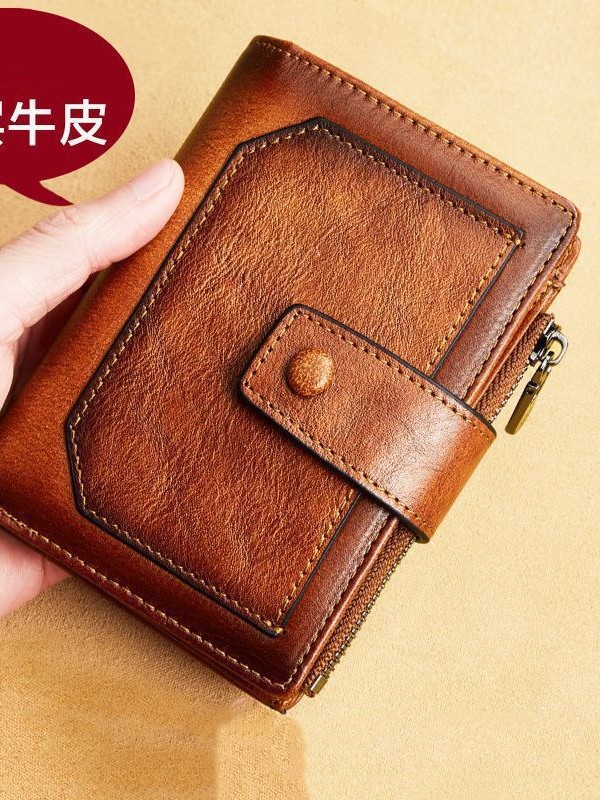 short retro leather wallet with zipper