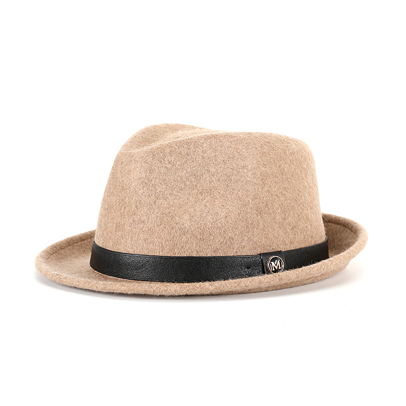 Sombrero Otoño e Invierno pura lana sombrero de jugador de bolos de lana retro francés británico Jazz sombrero rollo a lo largo de fieltro sombrero transfronterizo al por mayor