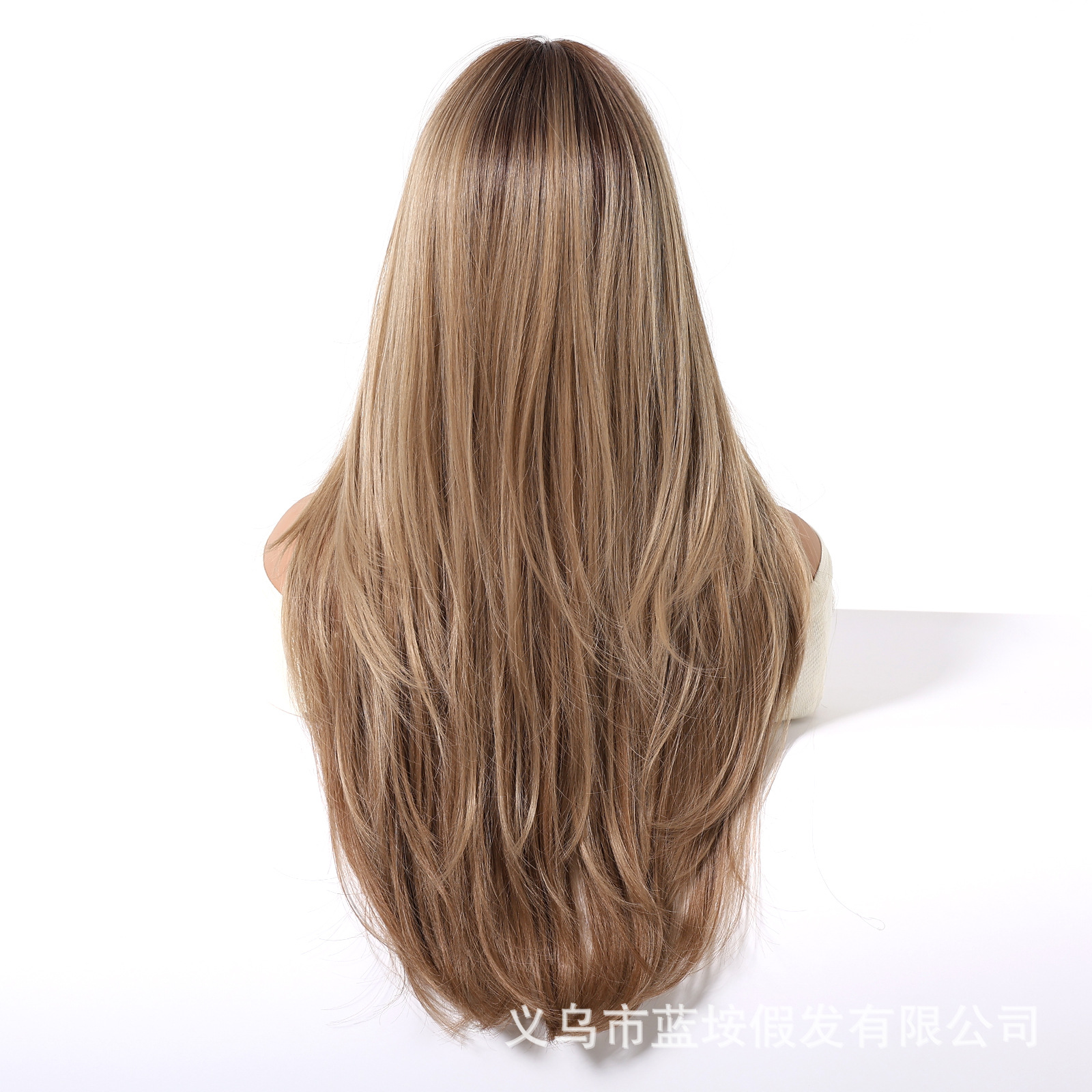 Transfronterizo nueva pelucca de cabello de mujer cubierta de cabello de fibra química marrón de alta temperatura seda multicapa cabello largo recto suave natural