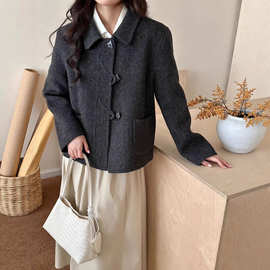 羊毛大衣女秋冬新款方领短款小个子韩版清新甜美休闲双面毛呢外套