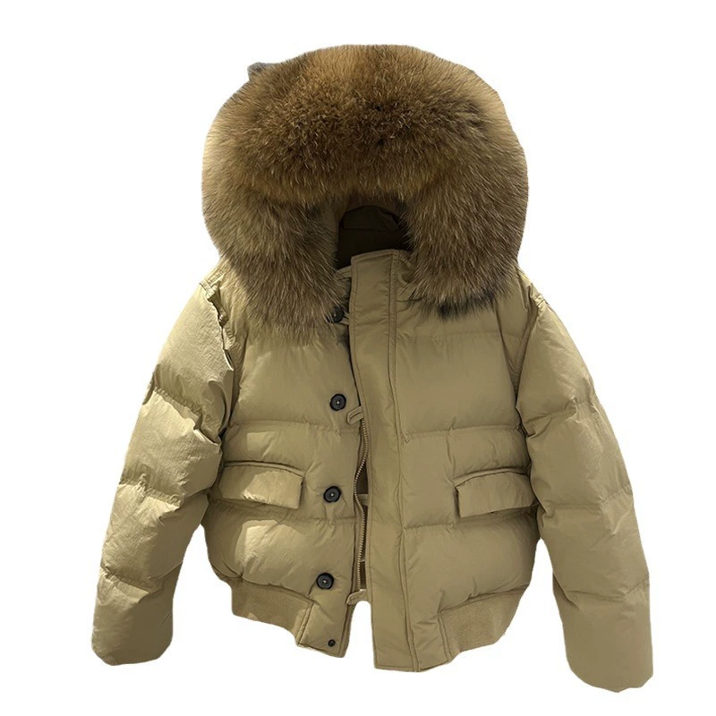 Down jacket, Korean style, oversize, increased thickness, fur‑trimmed hood