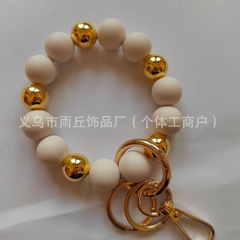 Key Ring Silicone Bracelet Wrist Keychain Pendant Silicone Beaded Bracelet Accessories Keychain Ring
