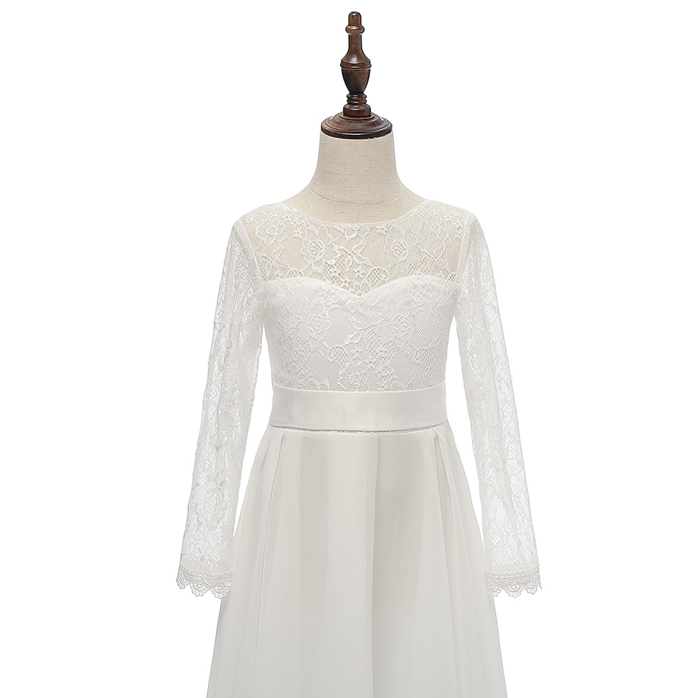 Nuevo vestido de novia para niños transfronterizos de Europa y América vestido de niña de encaje de gasa piano rendimiento simple vestido de princesa de cumpleaños