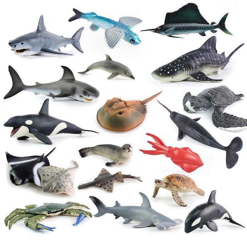 Simulación infantil del mundo marino animal submarino biológico pez tiburón modelo de goma suave tortuga pulpo tiburón blanco juguete