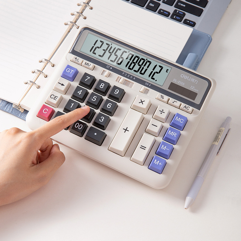 Deli 2135 gran oficina de contabilidad financiera computadora botón grande pantalla grande calculadora electrónica solar