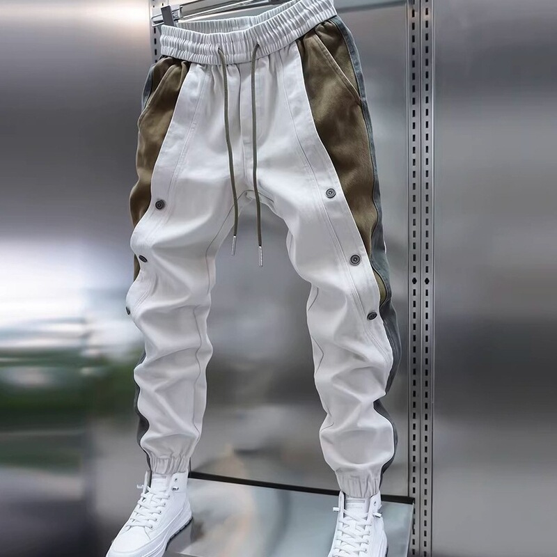 Trendy Men's New Style Patchwork Jogger Pants with Fleece, Fashionable High-Quality Slim-Fit Pants, Korean Style Trendy Brand Long Pants