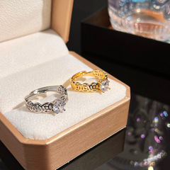 Japanese and Korean minimalist Ins-style lucky coin ring fashionable niche open-adjustable finger ring exquisite zirconium jewelry
