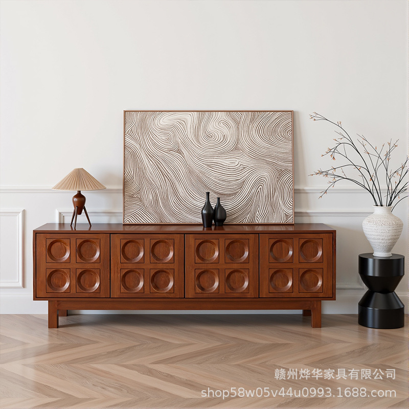 Medieval Style Ash Wood Tv Cabinet Sideboard Cupboard Retro Double Color Storage Cabinet High-End Audio-Visual Storage Cabinet