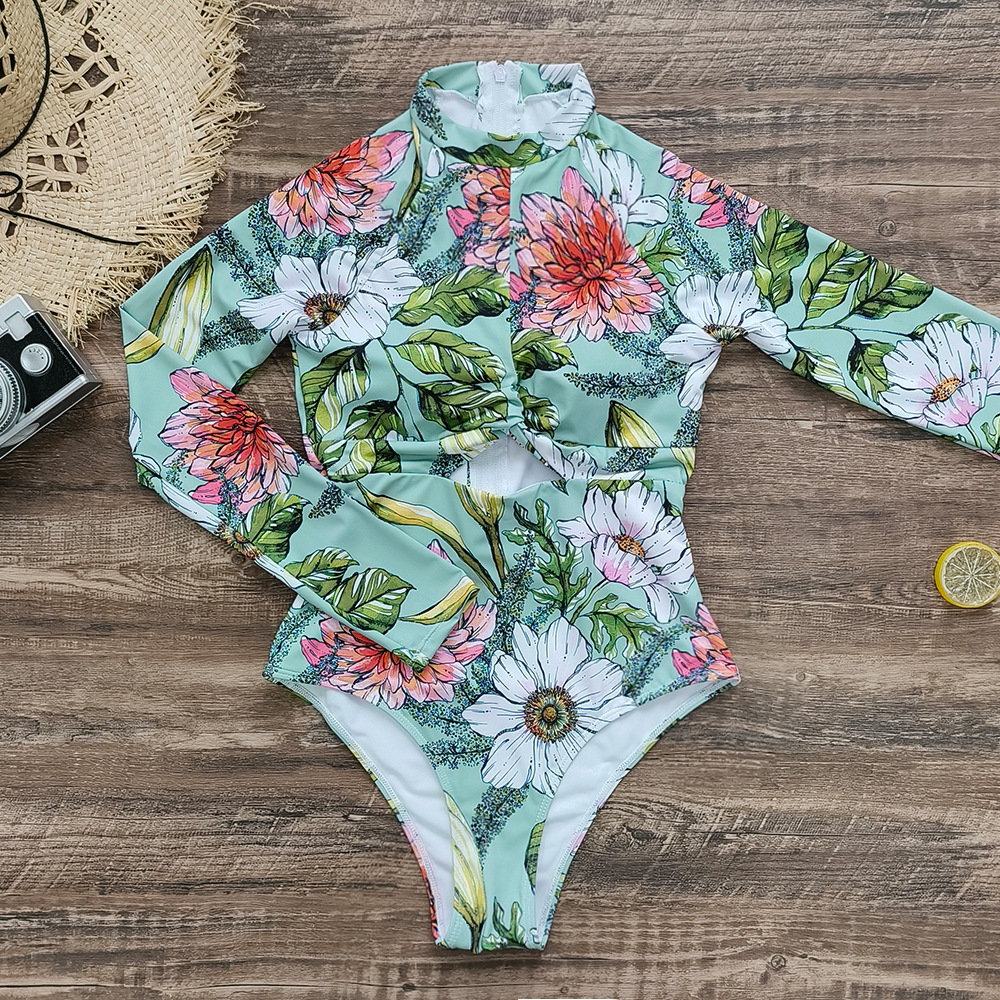 263g Weight Long Sleeve Sleeve Length Pullovers Placket Type Polyester Fabric Type Regular Top Length One-pieces Tops Type 1 Piece Quantity Swimming Occasion Round Neck Neckline Comfort Function Regular Fit Fit Type Flower Pattern Women's Gender Sweet Style Women's Sweet Flower 1 Piece One Piece Swimwear 4