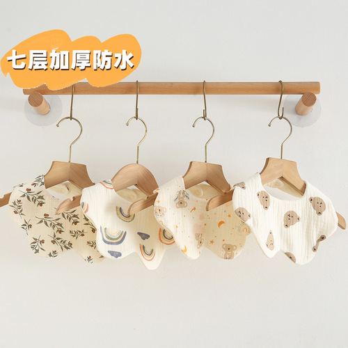 Korean style gauze cotton newborn saliva bag 7-layer waterproof baby bib pure cotton bib baby saliva towel type A
