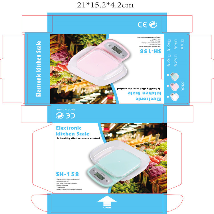 2021 nueva báscula de cocina báscula de horneado báscula electrónica 5kg / 1g con bandeja 158