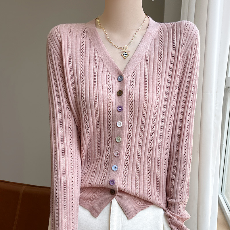 Medium Hollow Ice Silk Long-Sleeved Knitwear Niche Western Style Thin Short Cardigan Jacket Top Sun Protection Air-Conditioning Shirt