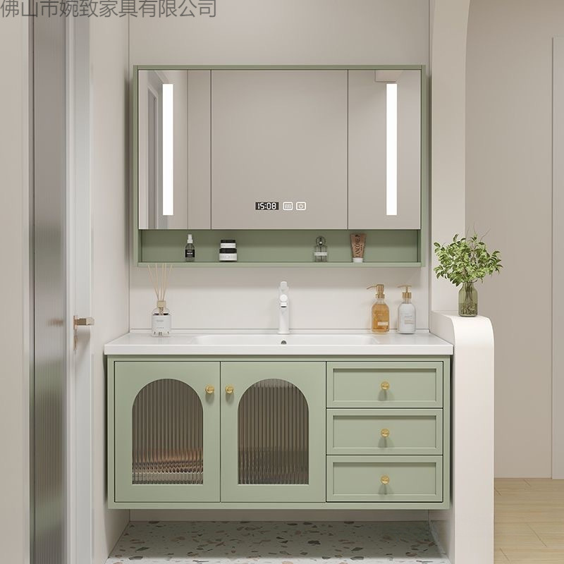 New Oak Paint Bathroom Cabinet Wash Basin Bathroom Sink Ceramic Integrated Basin Set Wash Basin Cabinet Combination