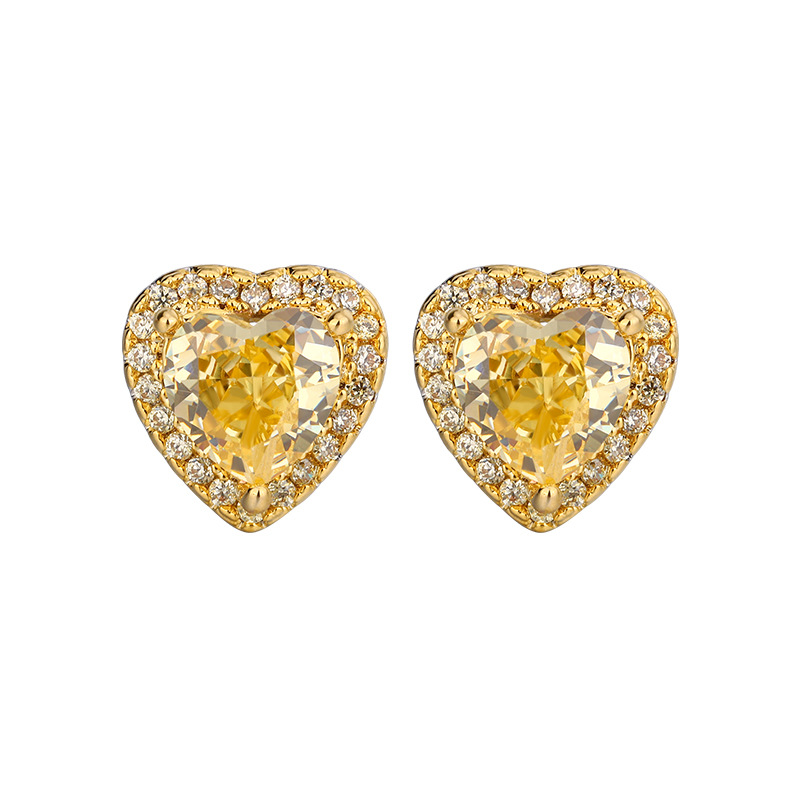 El otoño y el invierno Nueva Zhuang Sheng joyería de alto carbono Diamante de Hielo Flor de corte amarillo Diamante de cobre con incrustaciones en forma de corazón traje 10*10-6*6