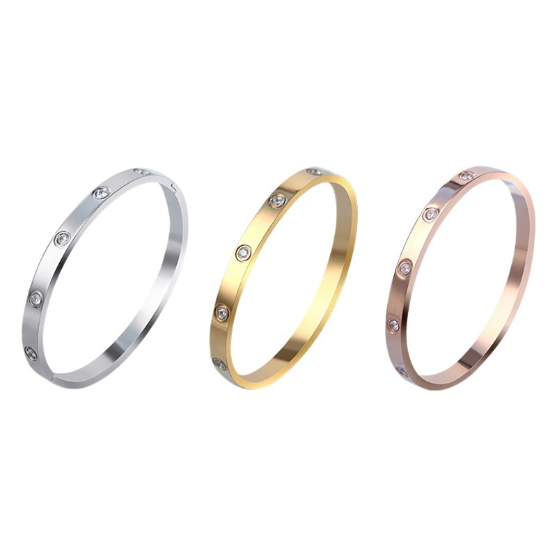 Pulsera de pareja de acero de titanio con 10 diamantes, diseño simple y elegante tipo cielo estrellado, venta al por mayor.