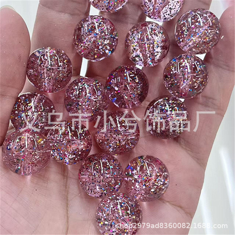 16MM镀彩镭射散粉葱粉直孔珠diy饰品手机链串珠笔钥匙扣包链等配|undefined