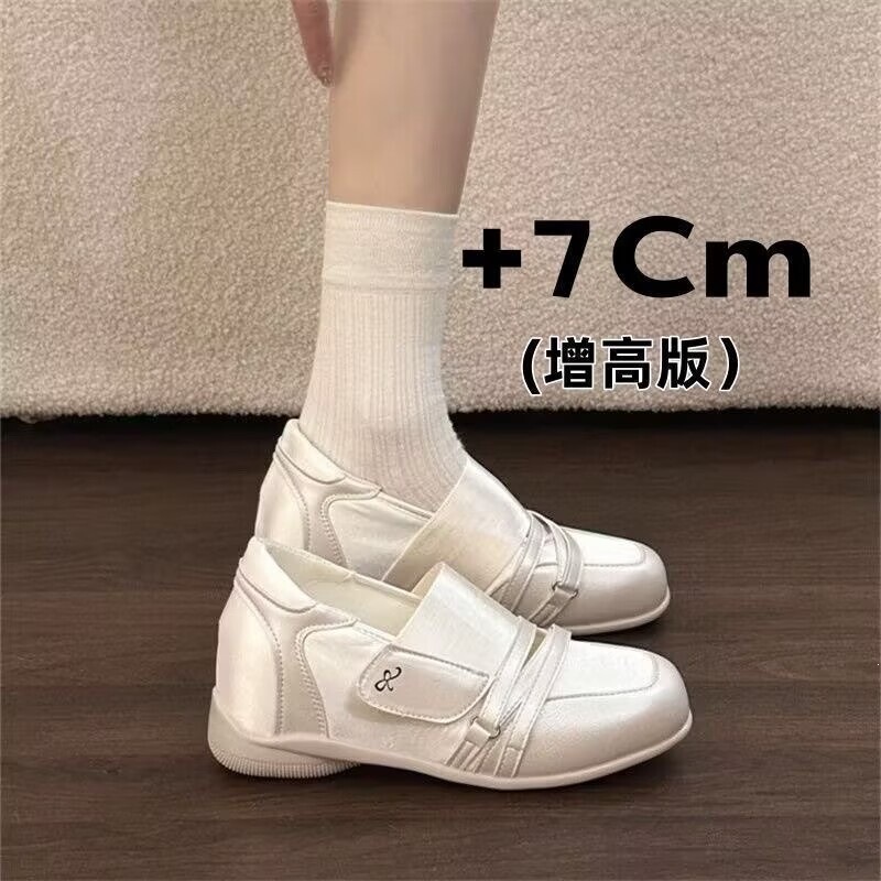 7CM Height-Increasing Mary Jane Shoes for Women, 2026 Autumn New Ballet Shoes, Chunky Heel, Shallow Square Toe, Velcro Closure Single Shoes