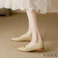 女平底2025年秋季新款法式浅口百搭方头单鞋软皮软底豆豆鞋女单鞋