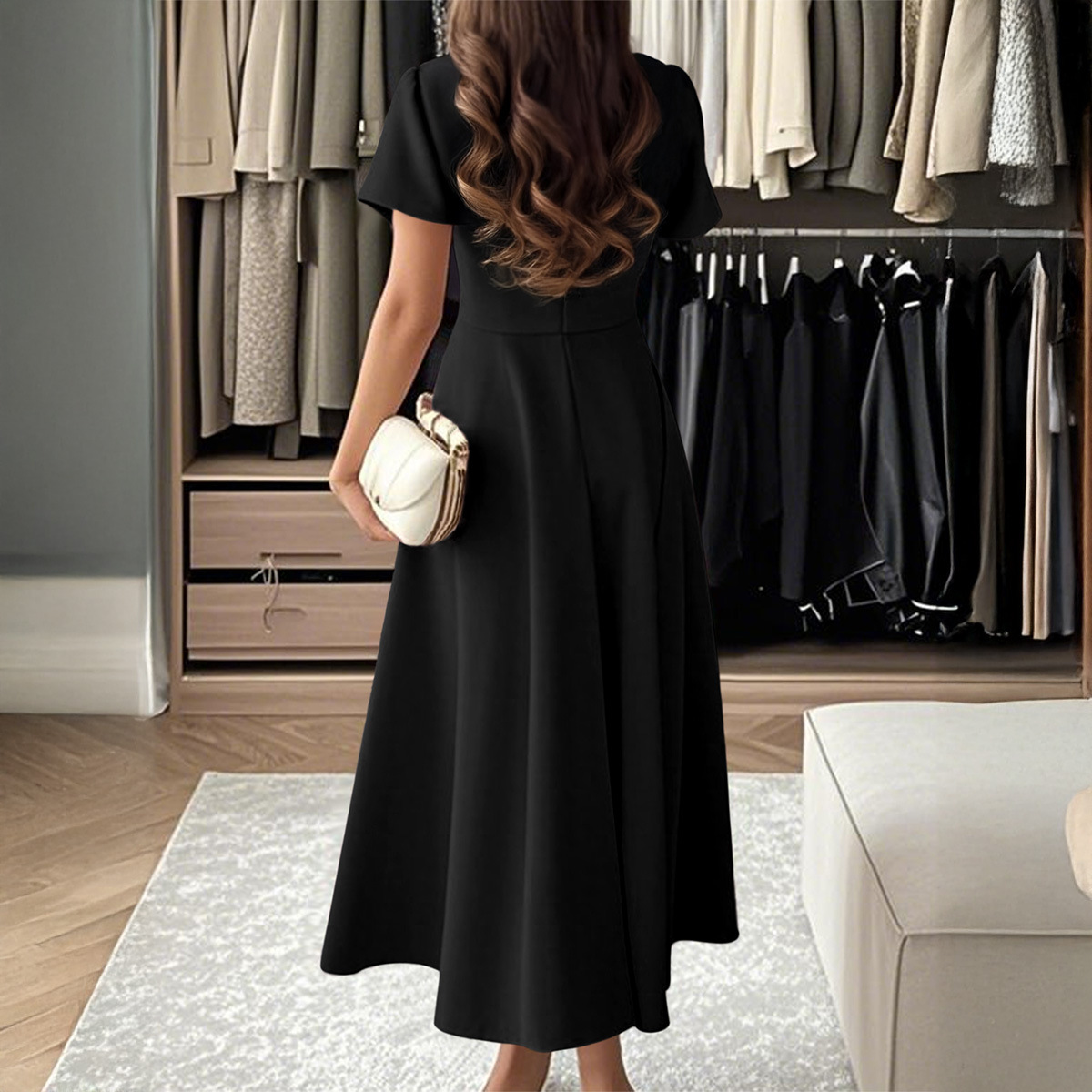 Women's Elegant Short-Sleeve Maxi Dress