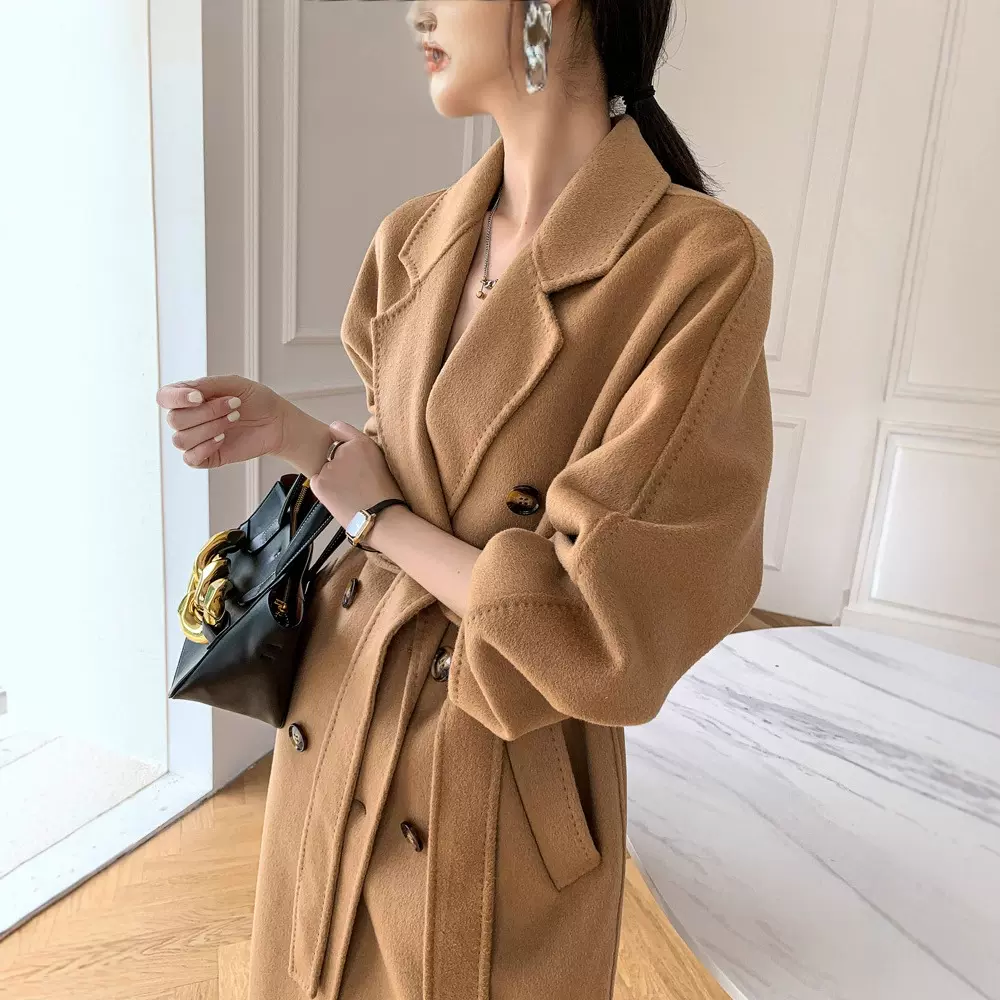 max双面羊绒大衣韩系时尚气质高级感腰带收腰中长款羊毛呢外套女1