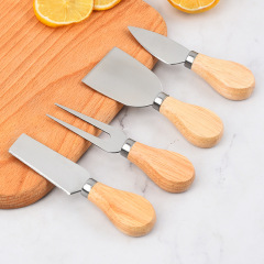 Stainless steel cheese knife set of four, mini cheese and butter knife fork set, baking tools factory wholesale