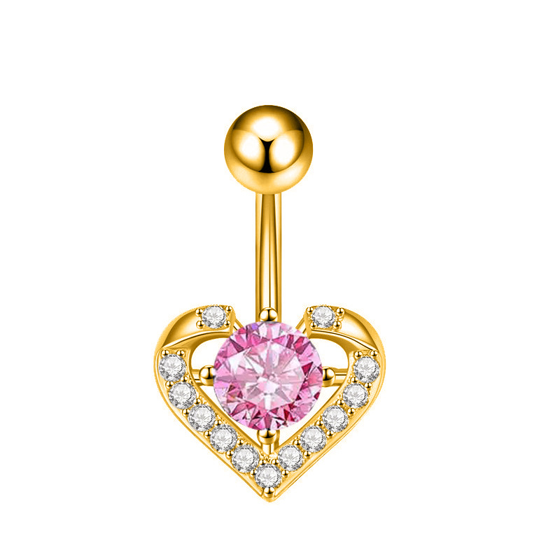 Belly Button Ring Mit Zirkonia Herz-anhänger Piercing Schmuck_voghion.com