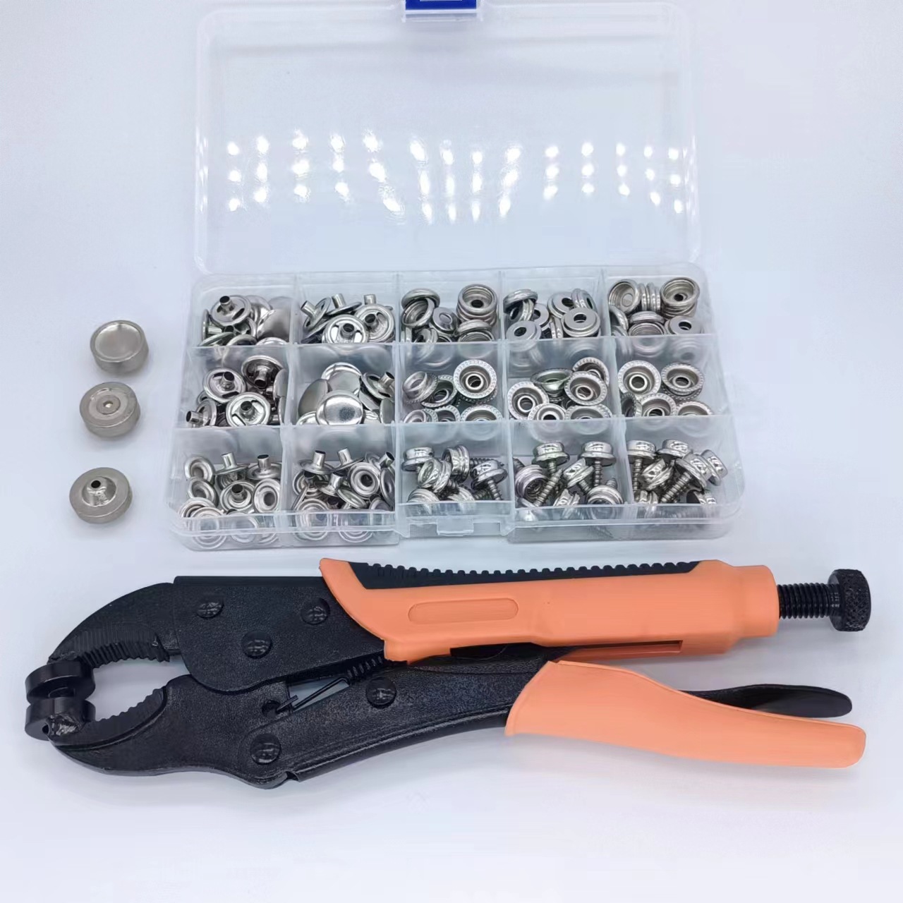 Tornillo transfronterizo hebilla blanca grande hebilla fuerte alicates traje ajustable broche presión alicates en caja