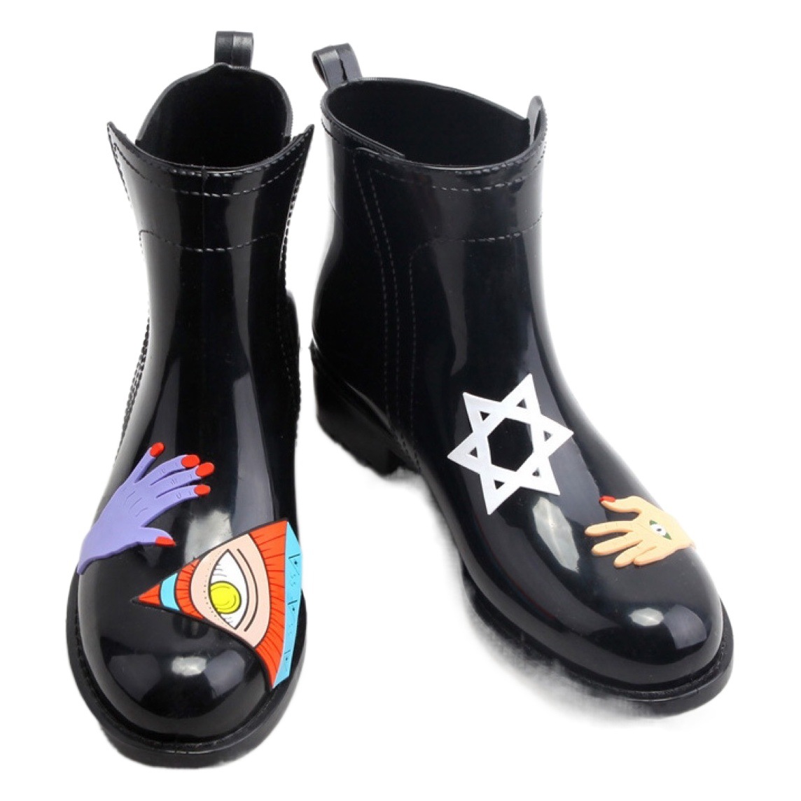 Botas de lluvia negras pintadas a mano de comercio exterior Botas de lluvia juveniles de mujeres japonesas y coreanas suaves zapatos de jardín zapatos de goma zapatos de agua bajo