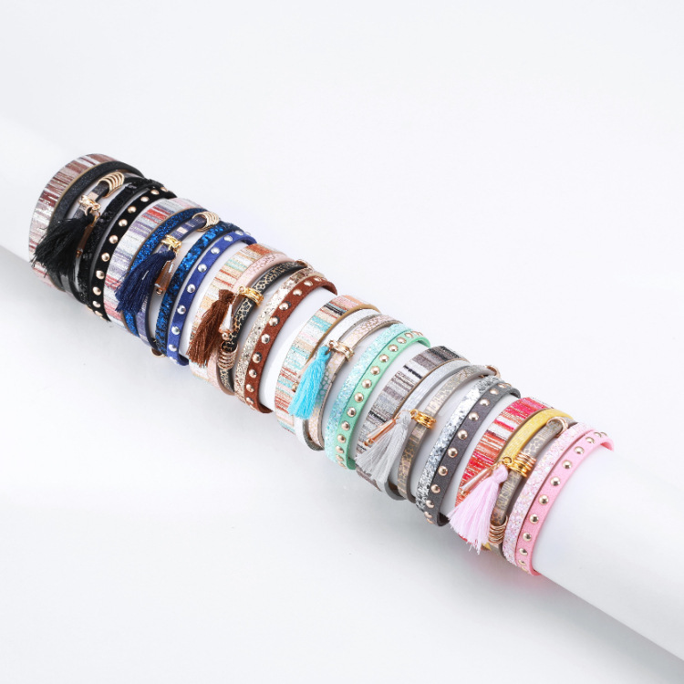 Bohemian Tassel Colorful Leather Multi-layer Bracelet display picture 19