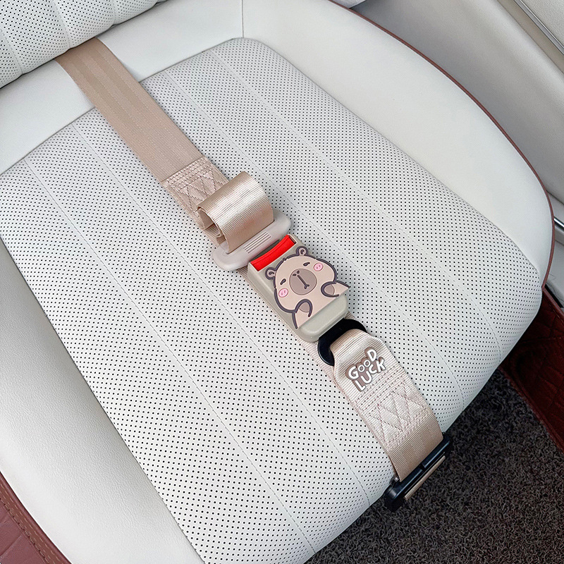 Qìchē – Car seat belt Car Safety Belt - three-point-anti-strangle-seatbelt-beige-squinting-capybara
