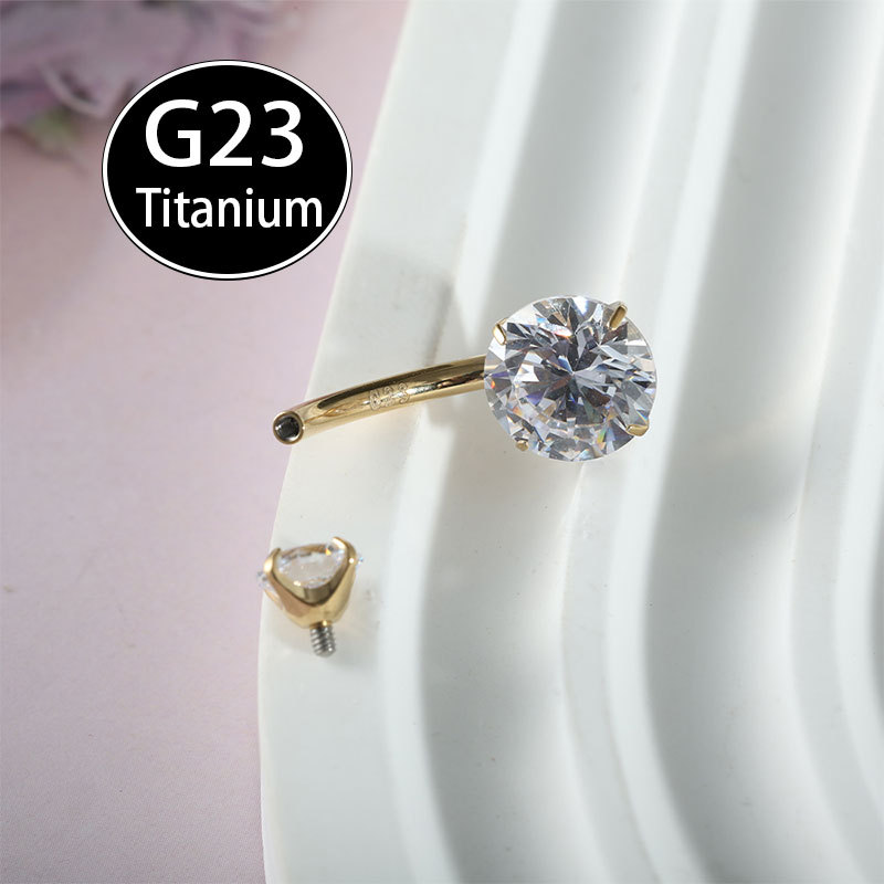 F136 Titanium Navel Piercing Zircon 14G Internal Thread Belly Button Ring 6-16mm Body Jewelry detail image 7