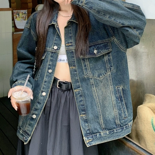 Ретро джинсовая куртка, американский стиль, свободный крой, oversize, ностальгия