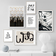黑白英文简约客厅装饰画抽象线条现代家居海报画芯组合挂画壁画