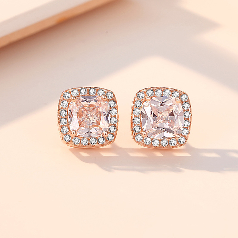 Cubo geométrico azúcar aretes de plata esterlina 925 luz de lujo cuadrado diamantes incrustados pendientes de moda nicho diseño ins joyería de plata