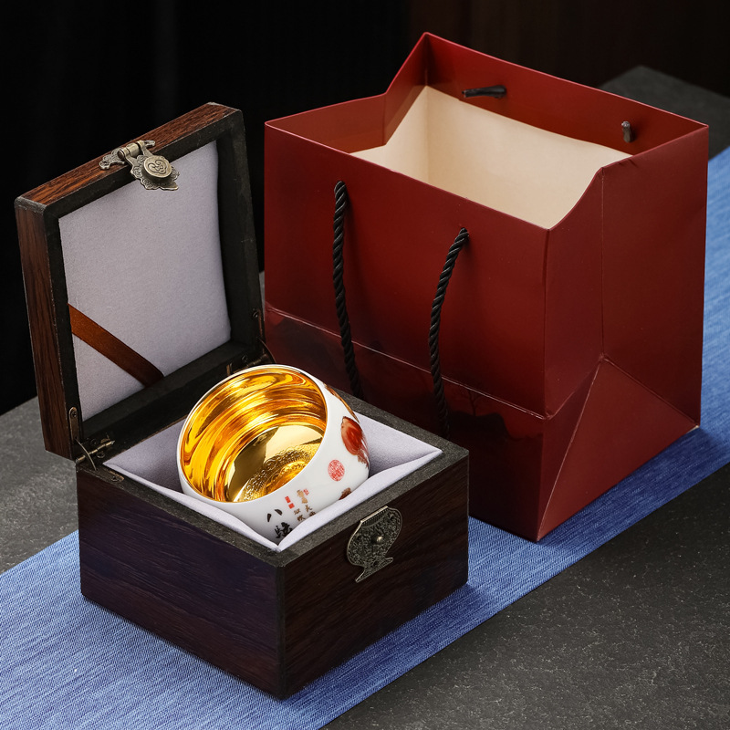 24K Gold-plated Liner Master Cup Suet Jade Porcelain Tea Cup Household High-end Kung Fu Tea Set Tea Tasting Cup Gift Box 24K Gold-plated Liner Master Cup Suet Jade Porcelain Tea Cup Household High-end Kung Fu Tea Set Tea Tasting Cup Gift Box