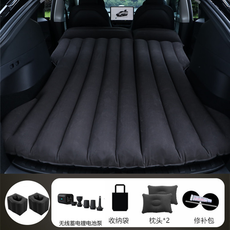 Vehicle-mounted inflatable bed, Shiyong For Tesla Model - black-tesla-model-y-with-black-wireless-battery-pump-square-stool