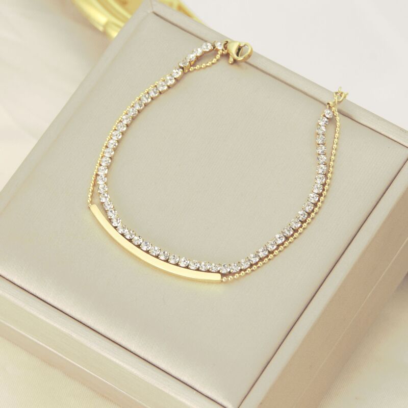 Double-Layer Simple Diamond Bracelet, Simple and Versatile, Non-Fading, Versatile Couple Bracelet, Dongguan Titanium Steel Jewelry Gold-Plated