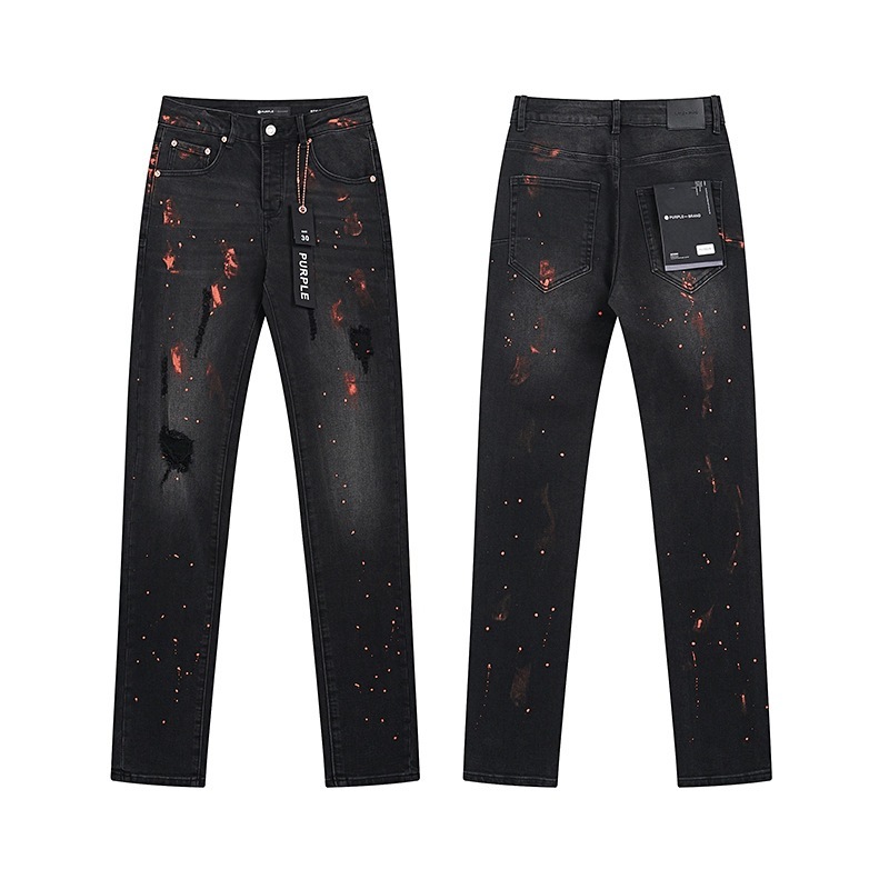 Ksubi トレンディなパープル新 AM スプラッシュインクプリントハイストリートレトロリッピングカジュアルメンズとレディーススリムジーンズ|undefined