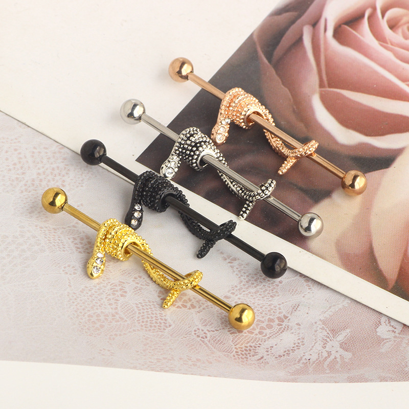 14G Snake Industrial Barbell Earrings Star Rose Gold with CZ Double Ear Hole Bridge Earring Piercing Jewelry 38mm detail image 11