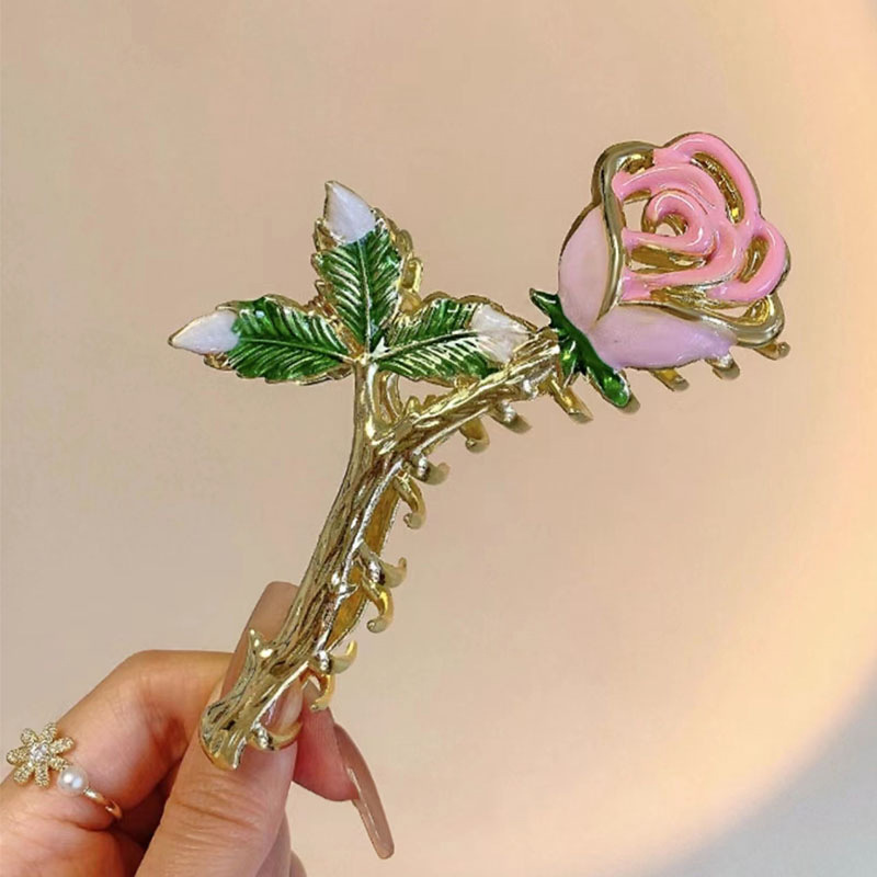 48g Weight Hair Claws Hair Accessories Type 1 Piece Quantity Daily, Street Occasion Alloy Material Rose Pattern All Seasons Season Women's Gender IG Style, Sweet Style IG Style Sweet Women's Rose Alloy Hair Claws 3