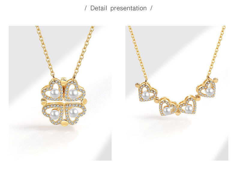 Zircon Inlay Material Sterling Silver Zircon Cable Chain Plating Four Leaf Clover Heart Shape Pendant Necklace
