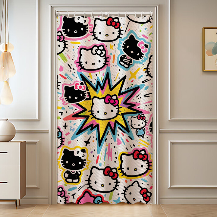 卡通可爱hello Kitty家用装饰厨房卧室洗手间挂门帘免打孔隔断帘|undefined