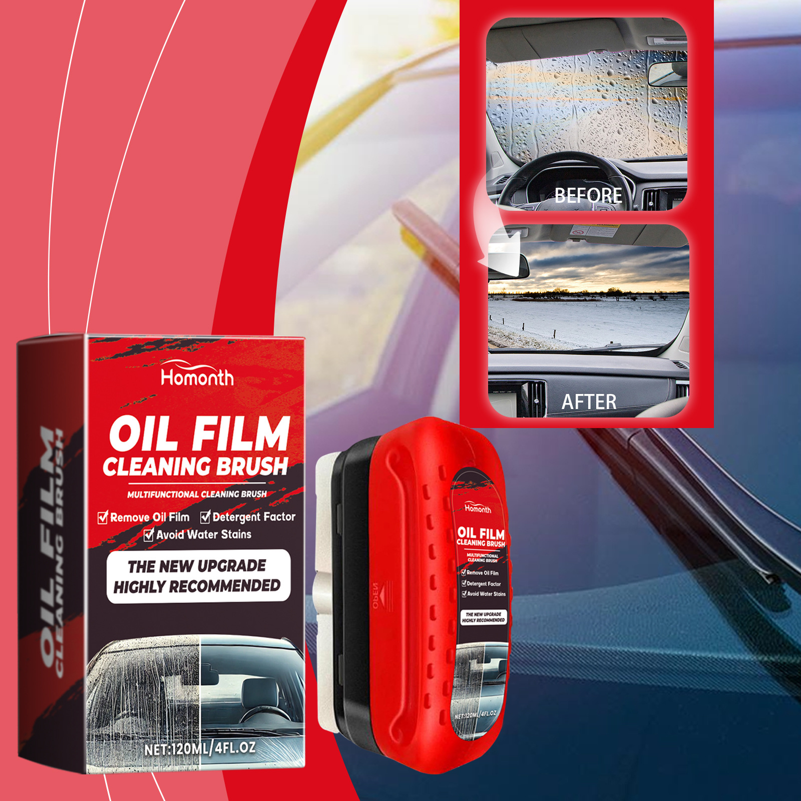 Homonth Car Windshield Cleaner Timely and Effective Refurbishment, Descaling, and Oil Film Cleaning Agent