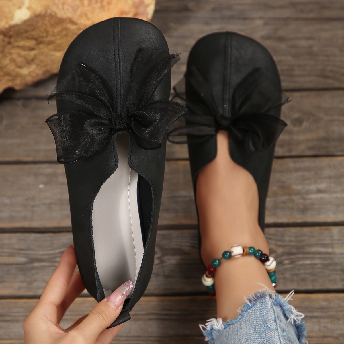 French Style Women's Retro 2025 New Outer Wear Round Toe Soft Sole Bow Decorated Mary Jane Shoes