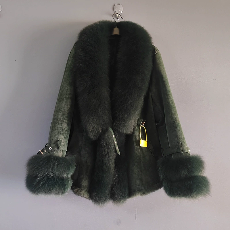 24 новых зимних кожаных куртки Mao Small Rabbit Mao Sue Suz Suick Ms. Fox Mao Mao Mao Collar Cross-border Mid-length Slim Heating Jacket