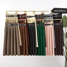 气质针织百褶半身裙女2025秋冬新款高腰显瘦A字大摆针织裙配腰带